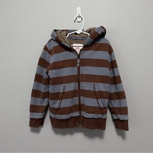 Mini Boden Brown Striped Shaggy Hoodie Jacket Size 4-5